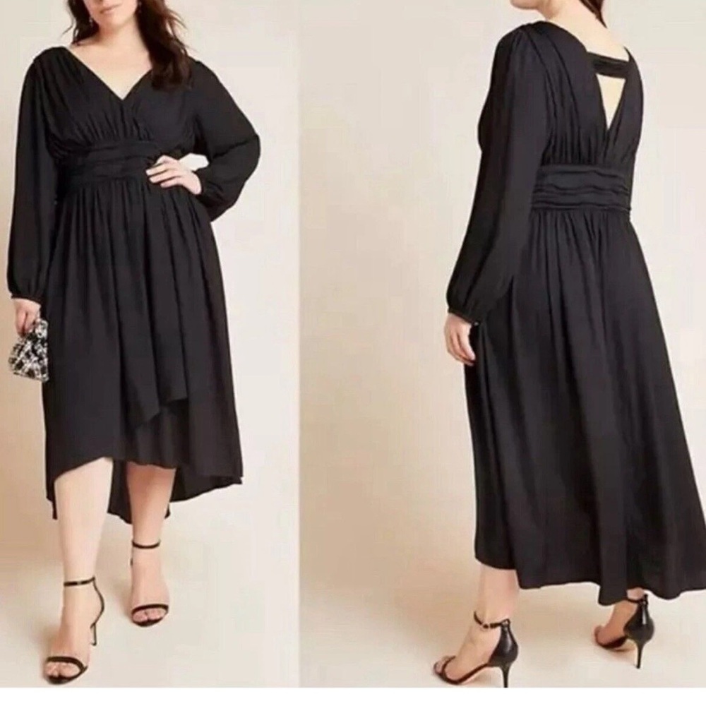 New Anthropologie Gwendolyn wrap Dress Black Midi Size 2 petite